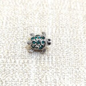 Michael Anthony Sterling Silver Turtle Slide Charm with Green Swarovski Crystals